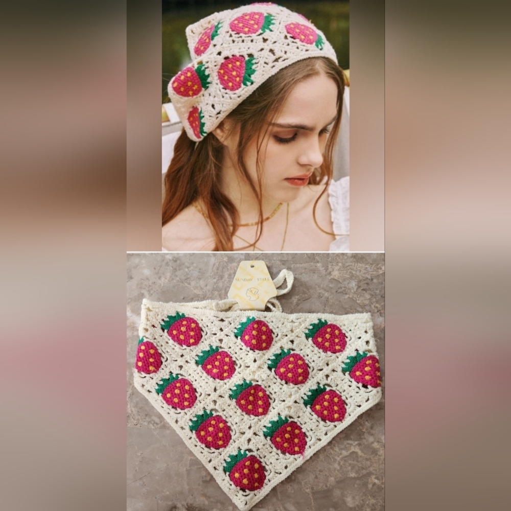 Womens Hair Scarf Strawberry Print